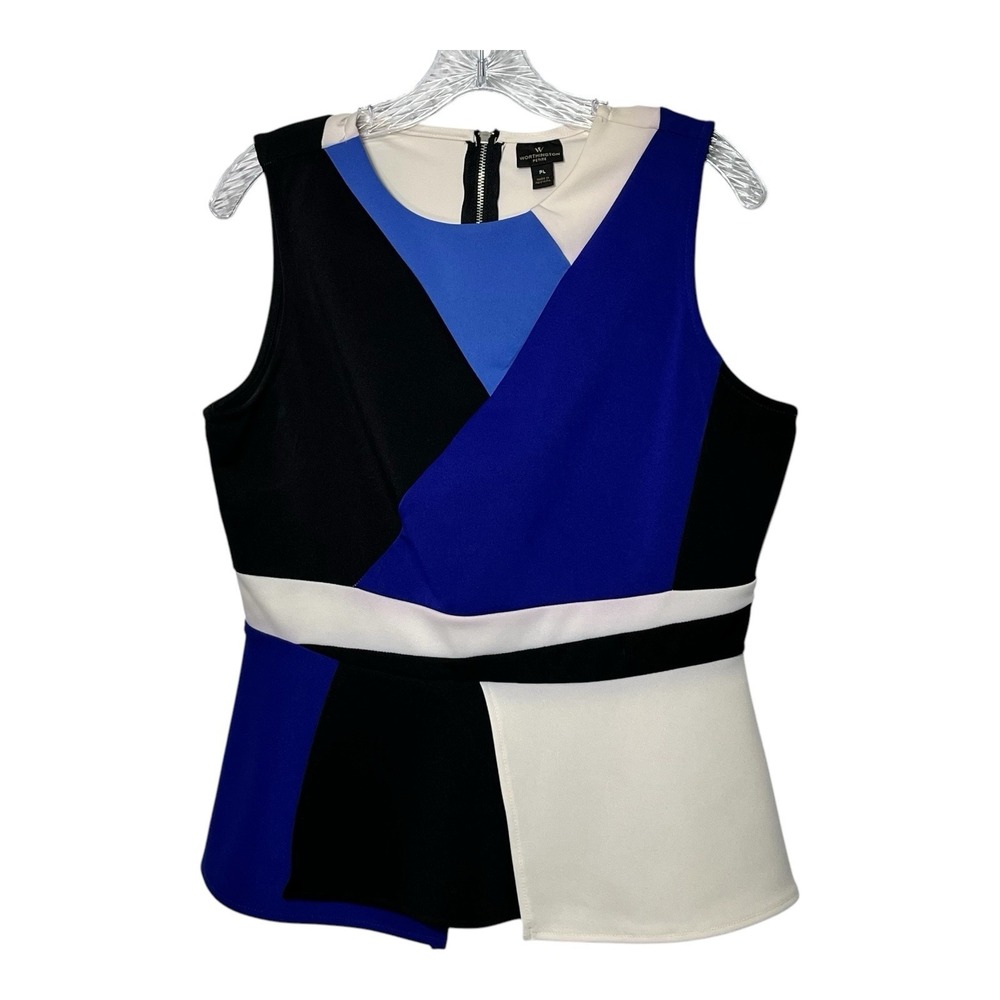 Worthington Petite‎ Geometric Colorblock Sleeveless Peplum Top Women PL